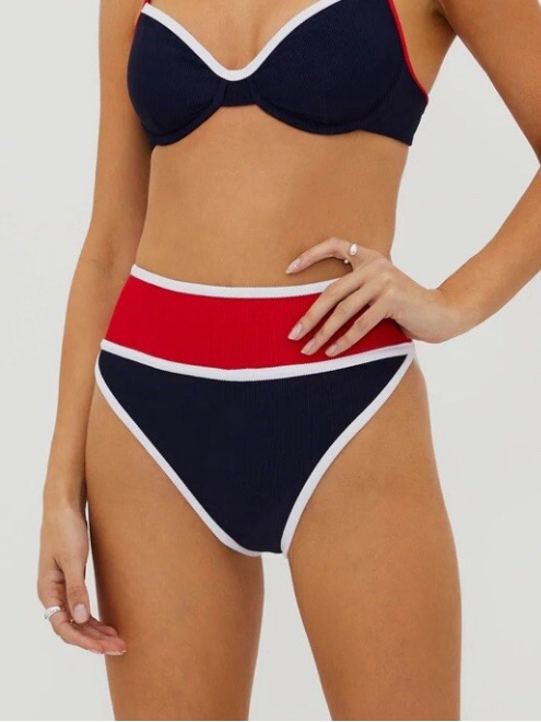 Beach Riot Carlotta Americana Red And White High-Waist Bikini Bottom Medium